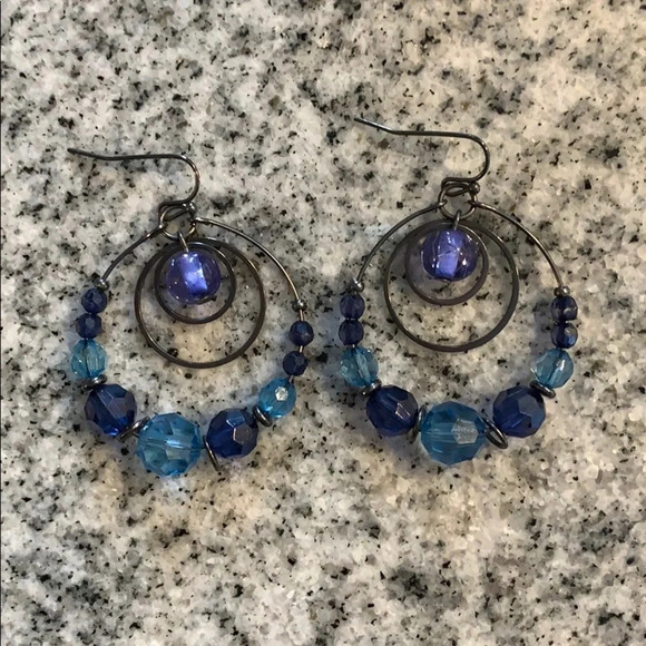 Blue and Steel Gray Round Earrings - Picture 3 of 6